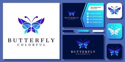 mariposa ala colorida hermoso animal insecto mosca naturaleza elegante vector logo diseño con tarjeta de visita