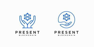 Set of Hand Technology Digital Blockchain Hexagon Connect Crypto Currency Connection Vector Logo Design
