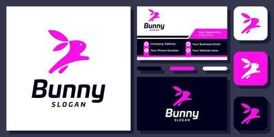 Silhouette Rabbit Simple Bunny Mammal Animal Unique Hare Icon Vector Logo Design with Business Card