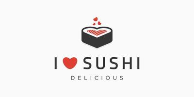 ilustración sushi amor palillos cocina comida japonesa mariscos restaurante vector logo diseño