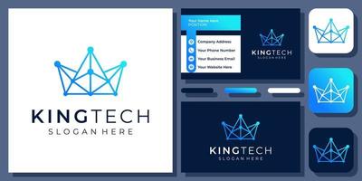 Crown Connection Technology Digital King Network Queen Connect Vector Logo Design with Business Card