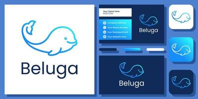 diseño de logotipo de vida silvestre de peces submarinos de océano de ballena animal simple beluga con plantilla de tarjeta de visita vector