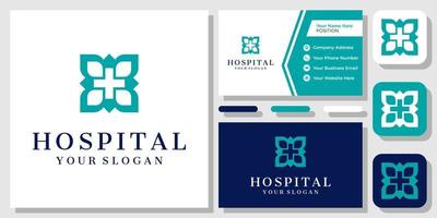 Cross Plus Medical Leaf Nature Hospital Health Care Green Logo Design with Business Card Template vector