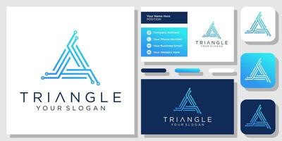 plantilla de tarjeta de visita de diseño de logotipo de conexión de seguridad digital de tecnología de placa de circuito triangular vector