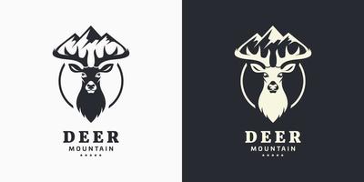 ilustración ciervo animal cabeza cuerno montaña pico aventura al aire libre caza caza vector logo diseño