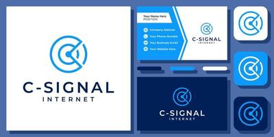 Initial Letter C Signal Internet Technology Wifi Connect Monogram Vector Logo Design with Business Card