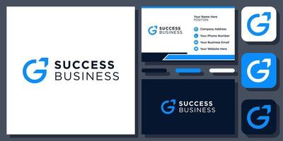 Initial Letter G Arrow Success Startup Business Fast Growth Vector Logo Design with Business Card