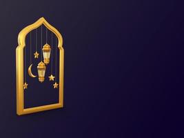 ramadan kareem fondo islámico con linterna y luna 3d render foto