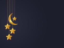 Ramadan kareem islamic background with moon and stars 3d render photo