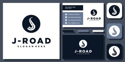 letra inicial j camino de transporte por carretera camino de viaje vía de viaje vector diseño de logotipo con tarjeta de visita