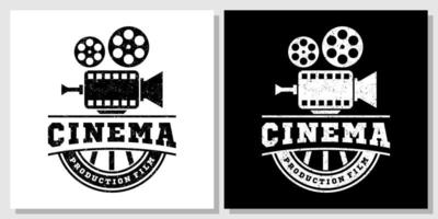película vintage cine cámara de película retro grunge video viejo carrete de cinta industria producción diseño de logotipo vector