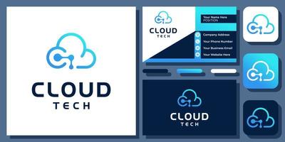 Initial Letter C Cloud Connect Technology Connection Communication Logo Design with Business Card vector