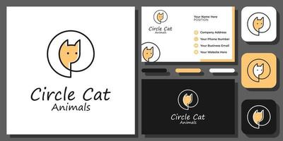 Simple Head Cat Kitten Animal Outline Minimal Silhouette Pet Vector Logo Design with Business Card