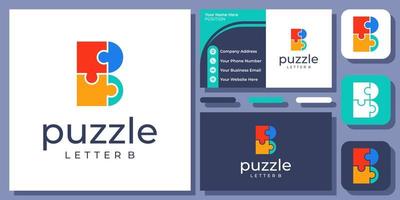 Initial Letter B Puzzle Jigsaw Solution Game Connection Modern Logo Design with Business Card Template vector