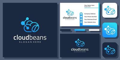 Cloud Beans Coffee Drink Technology Digital Connect Connection Vector Logo Design with Business Card