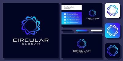 Circular Atom Molecule Chemistry Science Technology Digital Vector Logo Design with Business Card