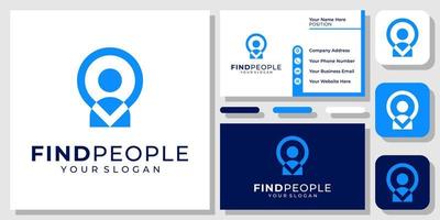 People Pin Map Find Human Location Place Community Icon Logo Design with Business Card Template vector