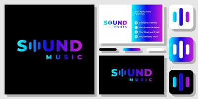 diseño de logotipo de icono simple de audio de música degradado colorido de marca de sonido con plantilla de tarjeta de visita