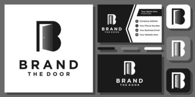 letra inicial b puerta abierta hogar casa simple sombra monograma vector logo diseño con tarjeta de visita