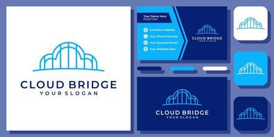 Cloud Bridge Skyline Sky Tourism Travel River Sea Gate Cityscape Vector Logo Design with Business Card