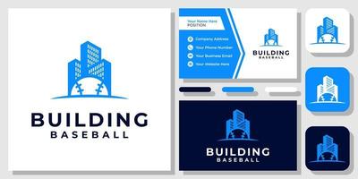 Buildings Ball Baseball Apartment Sport Field Architecture Logo Design with Business Card Template vector
