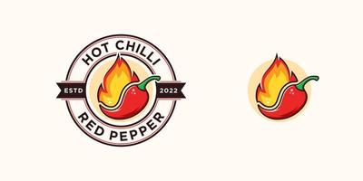 emblema de chile picante pimiento rojo comida picante salsa de especias pimentón de cayena diseño de logotipo de vector de llama de fuego