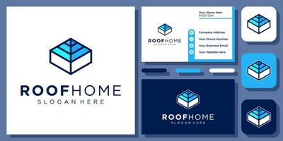 Home Roof Building Architecture 3D Isometric Shape Roofing Vector Logo Design with Business Card