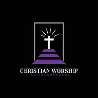 Christian worship logo design step cross concept vector