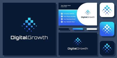 Growth Digital Technology Grow Innovation Startup Data Success Vector Logo Design with Business Card