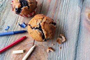 patriotic blueberry muffins with red, white, and blue crayons photo