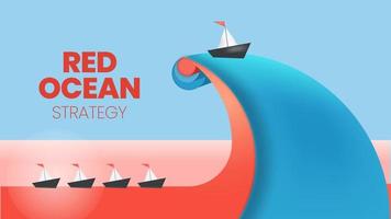 The blue ocean strategy concept presentation is a vector infographic element of niche marketing. The red sea has bloody mass competition and the pioneer  blue side has more advantages and opportunity