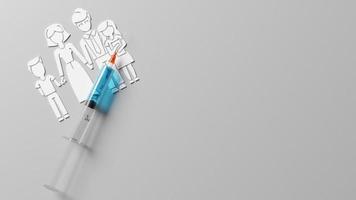 Medical syringe with a needle for family vaccination. 3D Rendering photo