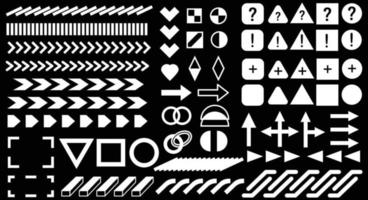 Collection of brutalism simple geometric form elements. A set of different acid base shapes and textures for templates. Modern memphis style. Digital retro rave background. Vector editable stroke