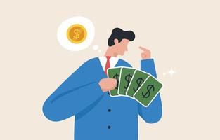 Money game. financial opportunity Investment gambling. Investments are risky. financial decision making concept. A businessman reads gypsy cards to make money guesses. vector