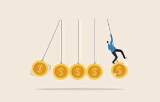 Financial management or risk management from investing in currency or government banknotes. The impact of the  economic or inflation. Businessman swinging pendulum with dollar sign. vector