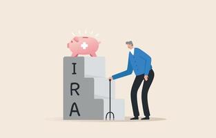 IRA, Roth or 401K. Retirement Pension Plan, Retirement Savings Fund. individual retirement account.  Old man and pension deposits. vector