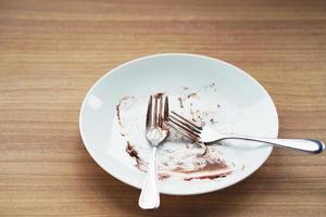 empty plate with fork on table photo