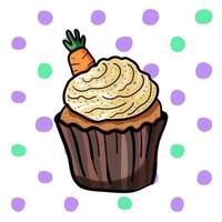 Cupcake with a carrot on a background of polka dot vector