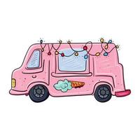 Pink van truck with ice cream vector