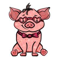 Pink pig in heart eyeglasses vector
