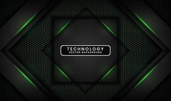 3D black technology abstract background overlap layer on dark space with green light effect decoration. Graphic design element future style concept for banner, flyer, brochure cover, or landing page vector