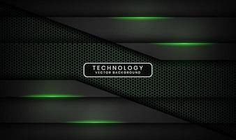 3D black technology abstract background overlap layer on dark space with green light effect decoration. Graphic design element future style concept for banner, flyer, brochure cover, or landing page vector