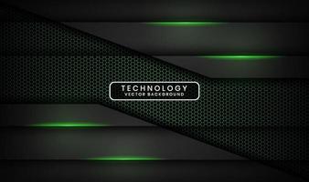 3D black technology abstract background overlap layer on dark space with green light effect decoration. Graphic design element future style concept for banner, flyer, brochure cover, or landing page vector