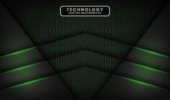 Capa de superposición de fondo abstracto de tecnología negra 3d en espacio oscuro con decoración de efecto de luz verde. elemento de diseño gráfico concepto de estilo futuro para banner, volante, portada de folleto o página de destino vector