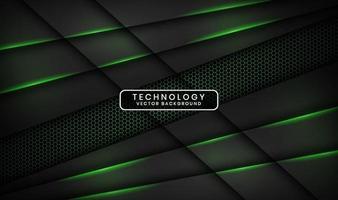 3D black technology abstract background overlap layer on dark space with green light effect decoration. Graphic design element future style concept for banner, flyer, brochure cover, or landing page vector