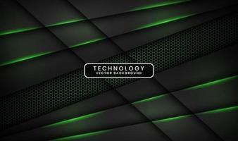 3D black technology abstract background overlap layer on dark space with green light effect decoration. Graphic design element future style concept for banner, flyer, brochure cover, or landing page vector