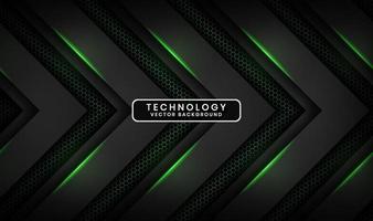 3D black technology abstract background overlap layer on dark space with green light effect decoration. Graphic design element future style concept for banner, flyer, brochure cover, or landing page vector