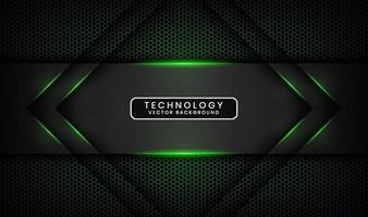 3D black technology abstract background overlap layer on dark space with green light effect decoration. Graphic design element future style concept for banner, flyer, brochure cover, or landing page vector