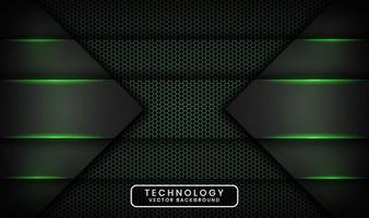 3D black technology abstract background overlap layer on dark space with green light effect decoration. Graphic design element future style concept for banner, flyer, brochure cover, or landing page vector