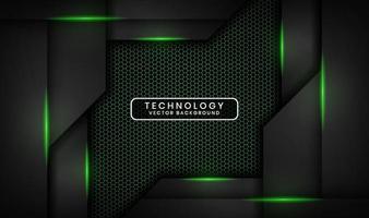 Capa de superposición de fondo abstracto de tecnología negra 3d en espacio oscuro con decoración de efecto de luz verde. elemento de diseño gráfico concepto de estilo futuro para banner, volante, portada de folleto o página de destino vector